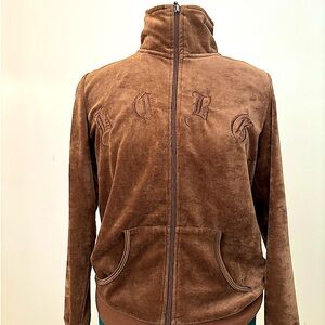bebe Brown Velour Zip-Up Sweater Jacket